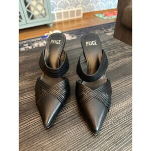 Paige Ophelia Black Leather Pointed Toe Mules